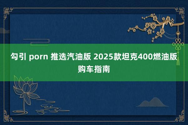 勾引 porn 推选汽油版 2025款坦克400燃油版购车指南