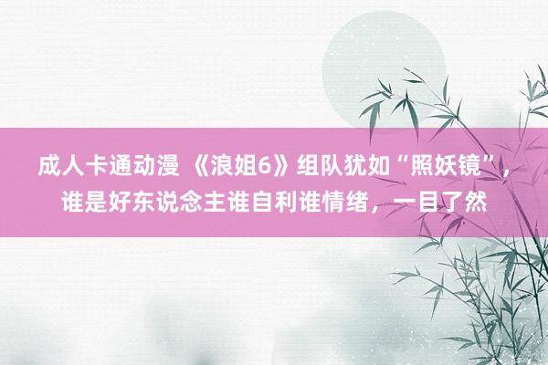 成人卡通动漫 《浪姐6》组队犹如“照妖镜”，谁是好东说念主谁自利谁情绪，一目了然